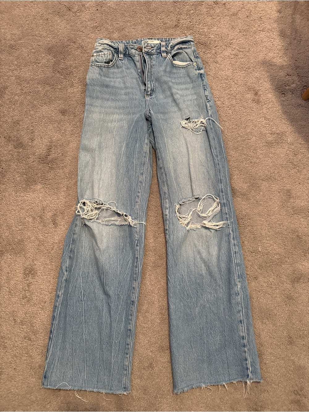 Garage Light Blue Distressed Wide-Leg Jeans